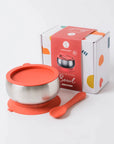 18/8 Stainless Steel Feeding Bowl with silicone suction base, airtight lid and spoon - Lion and Lady