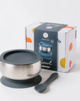 18/8 Stainless Steel Feeding Bowl with silicone suction base, airtight lid and spoon - Lion and Lady