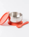 18/8 Stainless Steel Feeding Bowl with silicone suction base, airtight lid and spoon - Lion and Lady
